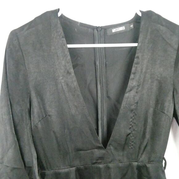 Missguided Black Plunge V Neck 3/4 Sleeve Satin Romper Lined Size 4 Party Zip - Picture 2 of 11
